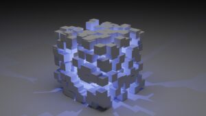 Cubo tridimensional futurista con luz interior