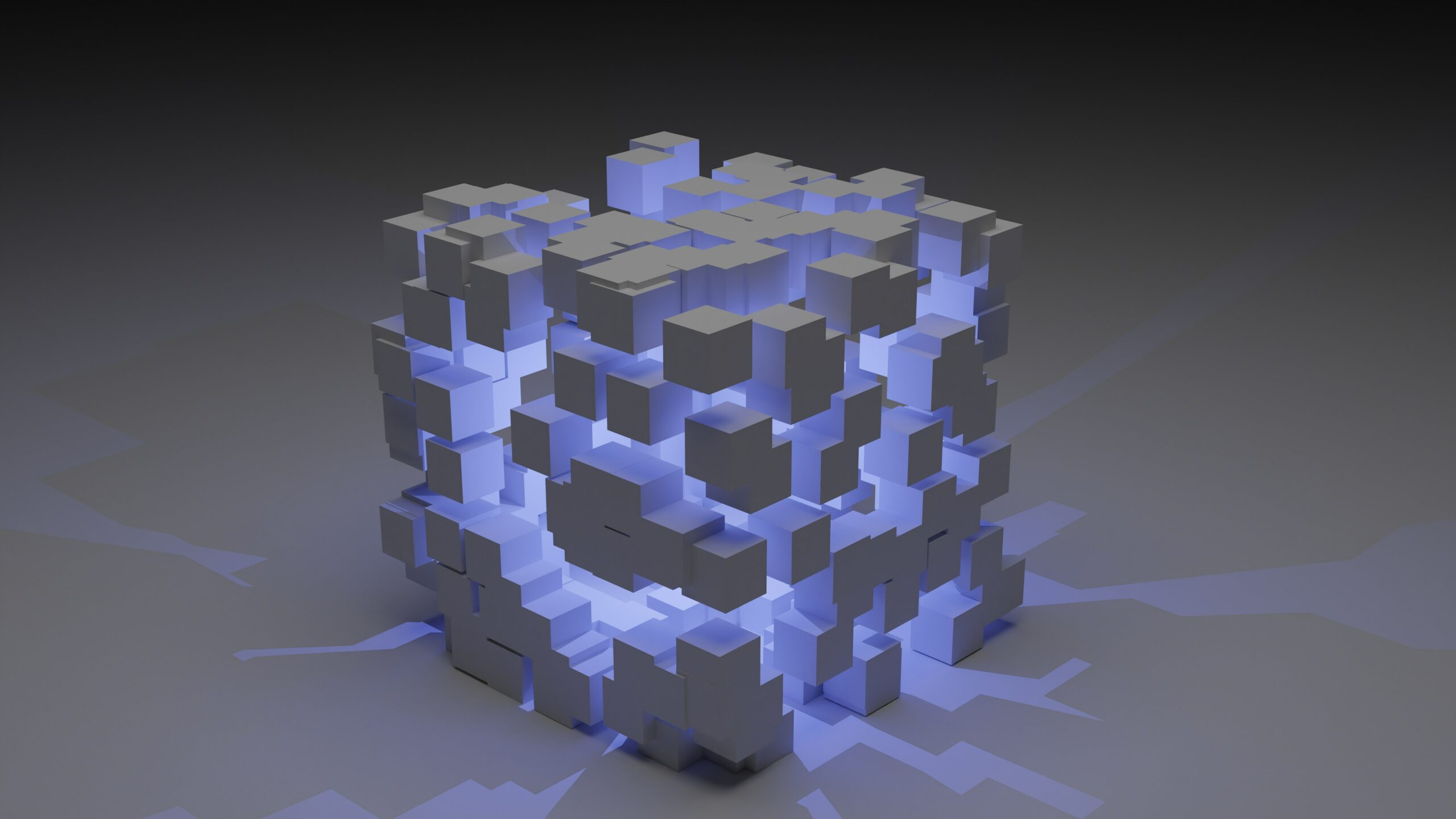 Cubo tridimensional futurista con luz interior